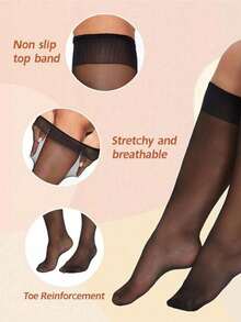 6 pares/set de medias altas hasta el muslo de tono de piel y transparentes, medias altas hasta la rodilla transpirables y cómodas para mujeres de talla grande, regalo de Navidad - Multicolor - Ver 3