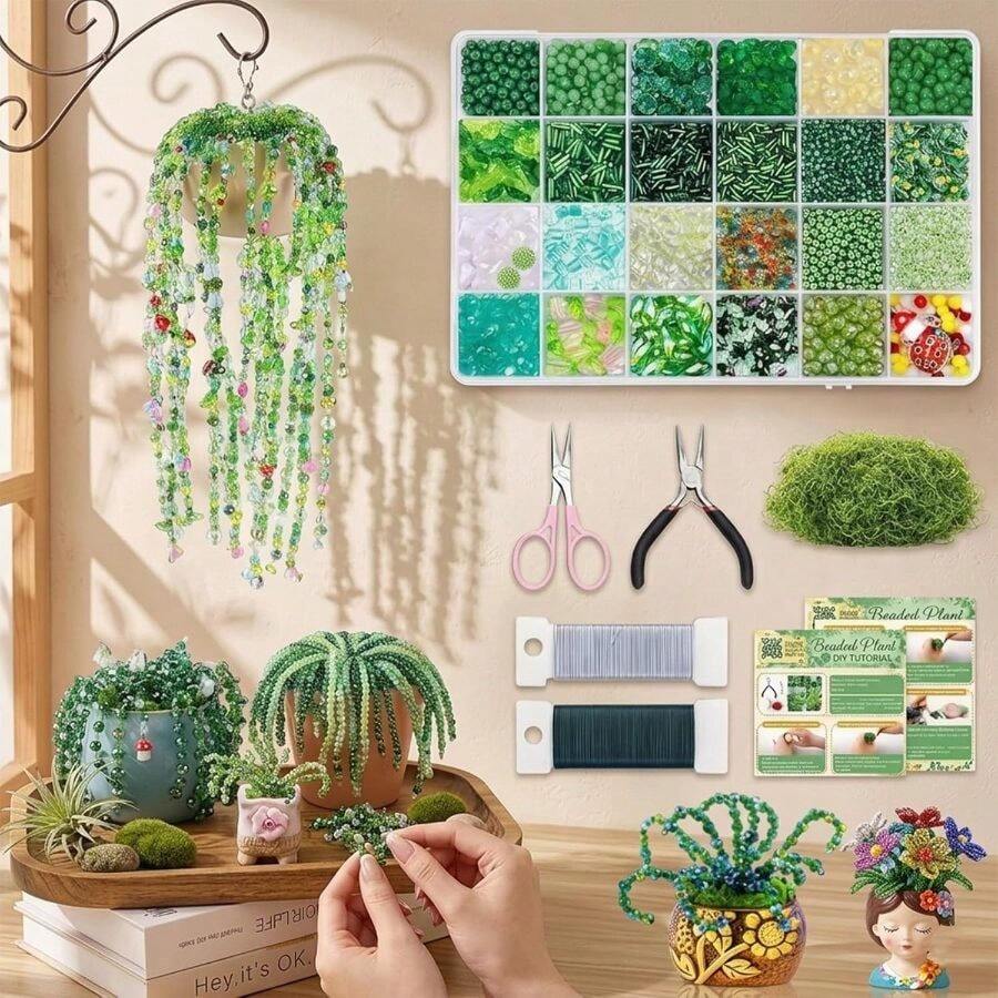 5500 Pcs DIY Beaded Plant Kit, Green Glass Beads For Jewelry Making, Forever Plant Suncatcher Craft Set With Leaf Beads, Bead Plant Making Kit For Home Decor And Gifts (A-1Pc) - A-1Pc - View 1