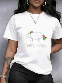 Camiseta de manga corta para Mujer estampado integral de caballo y arcoíris, manga corta estampado en diseño vintage, estilo casual para verano y primavera ropa de mujer, casual de manga corta, disponible en Talla grande camiseta y Tallas Grandes, ideal para moda diaria y Fiestas Temáticas, de secado rápido, versátil cuello redondo, Transpirable y Elástico, cómoda suave - Blanco - Ver 11