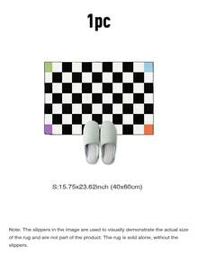 1块1000克厚防起球长方形黑白棋盘格纹仿羊绒地毯，防滑柔软绿色地毯，厚实防滑，脚感舒适。适用于卧室/宠物区。 - A - 查看 14