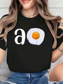 Oferta por tiempo limitado, cantidad limitada disponible,  relámpago, camisas de mujer, camisetas de mujer A Huevo Humorous Spanish Slang For Mexicans & Spaniards Cotton Printed T-Shirt Women'Casual Short Sleeve Crew Neck T-Shirts - Negro - Ver 1