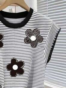 Nueva camiseta de manga corta con bloques de color y rayas, ropa de primavera/verano - Multicolor - Ver 5
