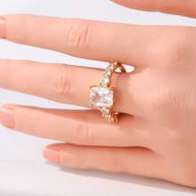 Minimalist Synthetic Zirconia Hollow Design Ring, Handmade Jewelry Suitable For Daily Wear, Ideal Gift For Friends - Gold - View 2