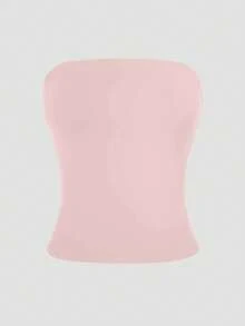 Camiseta sin tirantes sexy básica, top tubo ajustado de unicolor y elástico a la moda, adecuado para mujeres en todas las estaciones, casual negro de verano - Rosa Pálido - Ver 7