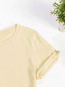 Camiseta con estampado gráfico de letras de dibujos animados para el Día de San Valentín, manga corta, cuello redondo, estilo casual para verano y primavera, camiseta de mujer para vacaciones de verano, camiseta casual de algodón de manga corta, 100% algodón. - Albaricoque - Ver 5