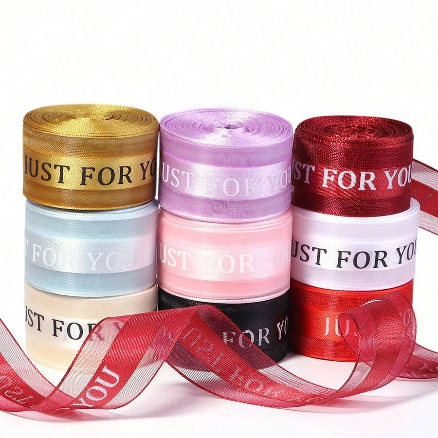 10 Yards/Roll English Foil Print Tulle Polyester Ribbon 1 Inch Wide, Colorful Packaging Decoration Ribbon For Flowers, Birthday Party, Cake Gift Box, Scrapbooking