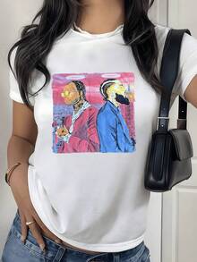 Two Urban Figures Against A Modern Skyline Represent Strength, Unity, And Resilience, Highlighting The Connection Between Past And Future With Vibrant Tones And Artistic Details. Women's Casual Elegant T-Shirt For Everyday Wear - 白色 - 查看 8