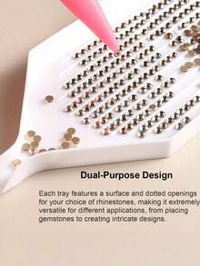 Includes 1pc Nail Art Rhinestone Dotting Pen And 2pcs Sorting Trays. Double-Ended Self-Adhesive Rhinestone Dotting Pen And White Rhinestone Storage Tray Suitable For DIY Rhinestone Crafts And Rhinestone Painting; Nail Art Decoration Tool. - Multicolor - View 6
