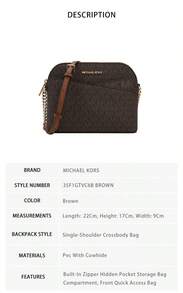 Michael Kors Jet Set Travel Printed Women's Shoulder Crossbody Shell Bag 35F1GTVC6B BROWN - 棕色35F1GTVC6B BROWN - 查看 7