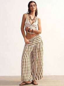BohoFeels Pantalones holgados de linterna a rayas casuales para mujer - Multicolor - Ver 6
