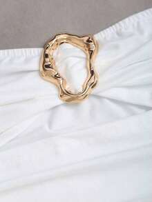 Vestido mini ajustado y sexy para mujer con hebilla metálica sin tirantes - Blanco - Ver 4