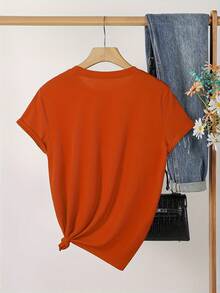 Camiseta con estampado de Friends, Top casual de manga corta y cuello redondo, ropa elegante para mujer para todas las estaciones - Rojo Ladrillo - Ver 2