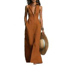 Nuevo 2026 Vestido Midi Mujer Estilo Europeo con Cuello y Botones Sin Mangas Verano - Rosa - Ver 6