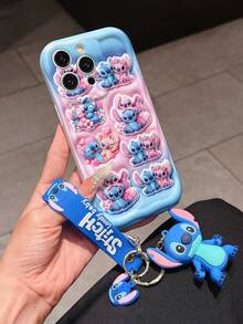 Disney Lilo & Stitch Phone Case With Stitch And Angel Charm And Stitch Lanyard - Cute Stitch And Angel Protective Case With Sticker-Style All-Over Print Design, Equipped With Delicate Stitch Decorative Lanyard And Beaded Bracelet For Easy Carrying, Compatible With IPhone 17, 16, 15, 14, 13, 12, 11 Pro Series, Ideal For Birthdays, Holidays, Anniversaries, Graduation Gifts, Or Any Special Occasion To Surprise Family, Friends, Classmates, And Loved Ones. - trắng - Xem 3