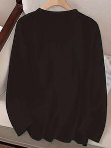 Camiseta de manga larga con estampado inspirado en dramas coreanos para mujer - Cuello en V, diseño de texto coreano y azul (para fans de K-Drama), 95% poliéster / 5% elastano, blusa casual de primavera/otoño para atuendos de cultura K-Pop. Ofertas de camisetas de hombre, tops, sudaderas para mujer, camisetas Y2k, camisas. - Negro - Ver 2
