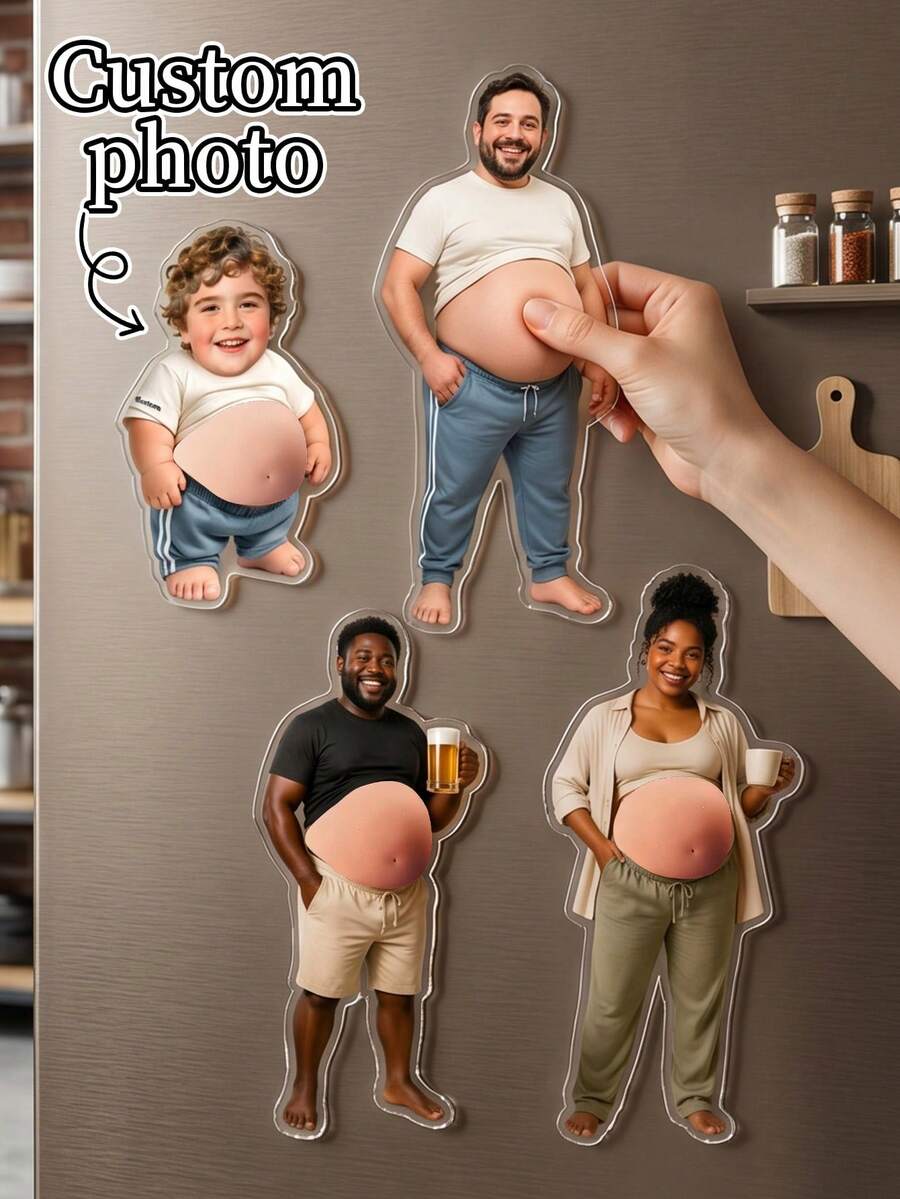 1pc Custom Funny Big Belly Photo Magnet, Personalized Acrylic Fridge Magnet With Die-Cut Design, Pregnancy Gifts, Bachelor Parties & Kitchen Decor, Funny Family Kitchen Decor Magnet, Funny Beer Belly Dad Gift Magnet, Funny Beer Belly Magnet - Multicolor - View 1