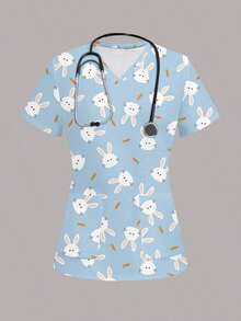 Top de pijama con estampado de dibujos animados para mujer - Multicolor 6 - Ver 4