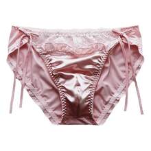 Women's Sexyys Satin Panties Lace Silk Underwear Luxury Low Waist Side Tie Panty Breathable String Bikini Briefs - màu nâu - Xem 1