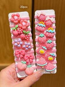 20pcs Assorted Cute Cartoon Style Hair Ties, Suitable For Daily Use Hair Accessories,Travel,Birthday - Multicolor - View 2
