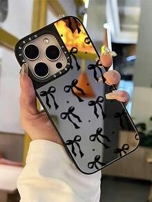 Cute Black Mirror Element Fashion Shockproof Bow Heart Pattern Mirror Protective Phone Case, Suitable For IPhone 13/11/17/17 Pro/16/14/15/15 Pro/15 Plus/15 Pro Max/X/Xs Max/Xr/11 Pro/12 Pro/13 Pro/14 Pro/11 Pro Max/12 Pro Max/13 Pro Max/14 Pro Max/14 Plus/17 Pro Max/17 Air, Spring Gift - Multicolor - View 4