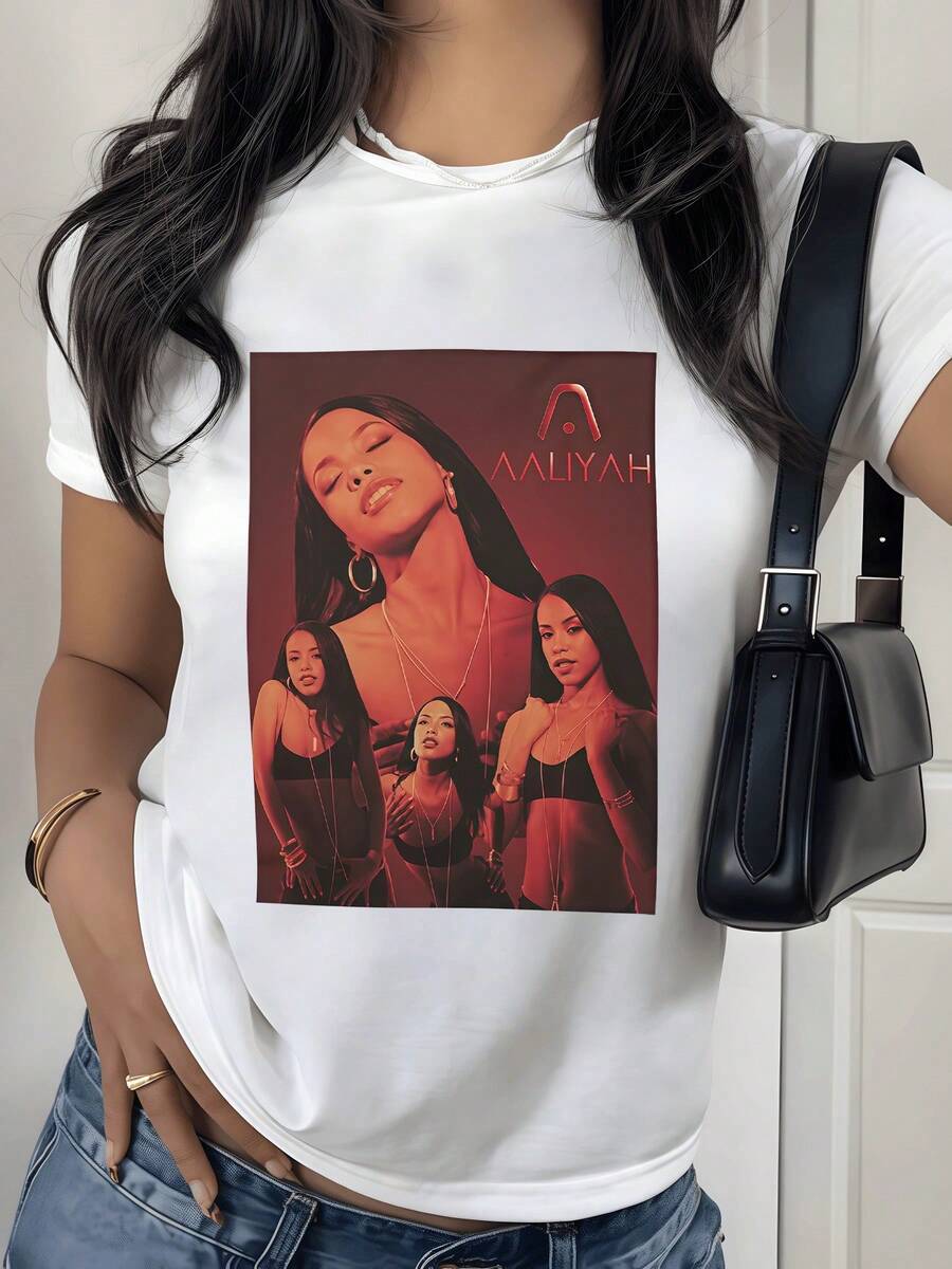 Retrato artístico con siluetas femeninas iluminadas por destellos rojos que evocan fuerza libertad y expresión moderna camiseta de mujer casual cómoda para uso diario - Blanco - Ver 1