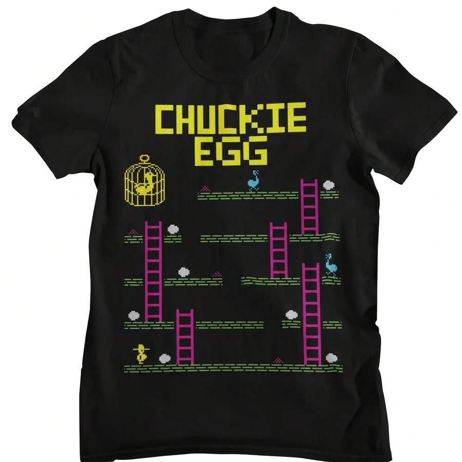 Camiseta con gráfico de nivel de juego Chuckie Egg Retro de 8 bits para hombre, camiseta de manga corta de algodón con arte pixelado estilo arcade vintage - forma - Ver 1