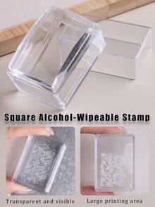 Square Transparent Silicone Nail Art Stamp With Lace Floral Nail Stamping Plate Set, High Transparency, Alcohol Wipeable, Rectangular Jelly Nail Stamp With Scraper, Perfect For DIY Nail Art & Salon Manicure - Clear - View 3