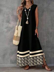 Vestido sin mangas con estampado geométrico para mujer - Negro - Ver 6