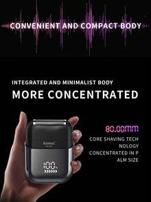 Kemei 1 pieza Afeitadora eléctrica profesional impermeable KM-T82 para hombres, afeitadora facial recíproca compacta y portátil con pantalla digital, recargable por USB, recortadora de barba corta - Negro - Ver 5