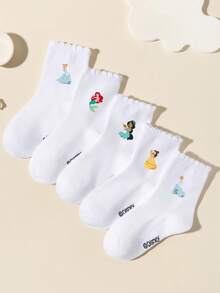 5 đôi tất trẻ em họa tiết Disney/Công chúa, họa tiết công chúa hoạt hình dễ thương, tất ren mềm mại, thân thiện với da, thoáng khí, thấm hút mồ hôi, thích hợp làm quà tặng sinh nhật/ngày lễ/hoạt động trường học/biểu diễn sân khấu/mặc hàng ngày. - Nhiều màu - Xem 2