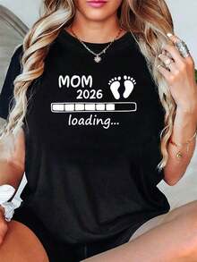 Camiseta cálida para futura mamá con estampado de letras, manga corta y cuello redondo, top casual para verano y primavera, ropa de mujer - Multicolor - Ver 2
