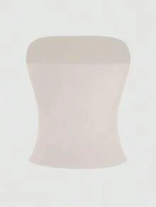 Camiseta sin tirantes sexy básica, top tubo blanco elástico de unicolor y ajustado a la moda, adecuado para todas las estaciones y uso casual en verano - Albaricoque - Ver 6