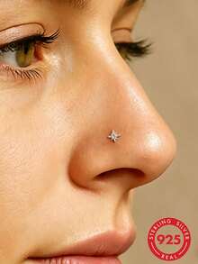 1 pièce pièce Clou de nez en argent sterling 925 avec étoile octogonale en zircone cubique, bijou de piercing corporel hypoallergénique, anneau de nez, unisexe, convient pour le port quotidien et comme cadeau - Argent - Voir 6
