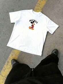 Men's Disney Varsity Mickey Tee, Retro Print, Loose Fit, Simple & Casual Everyday Style. - White - View 4