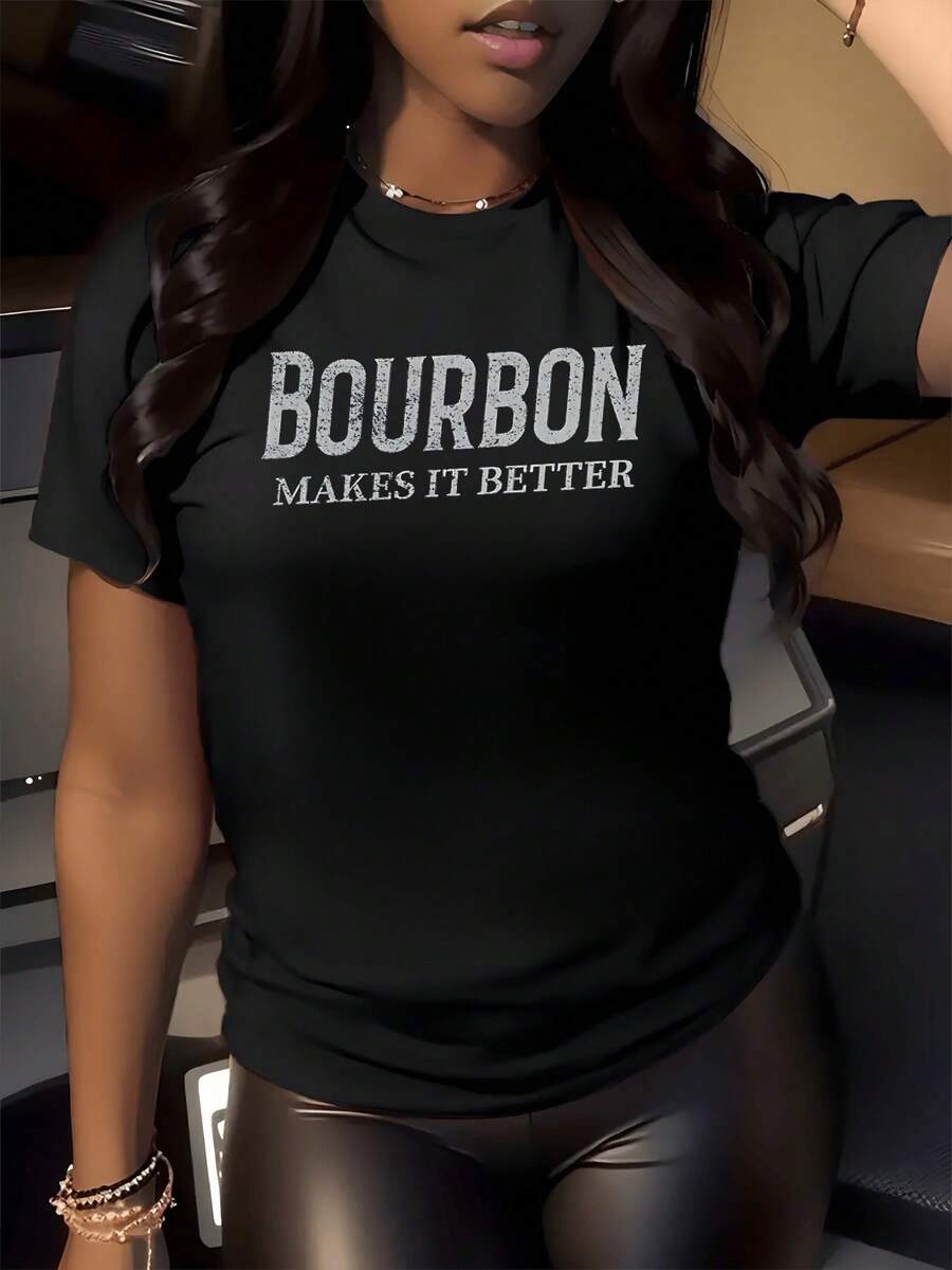Texto que celebra la pasión por las bebidas clásicas con palabras que evocan confianza placer y actitud relajada camiseta de mujer moderna casual para usar en reuniones o salidas nocturnas - Negro - Ver 1