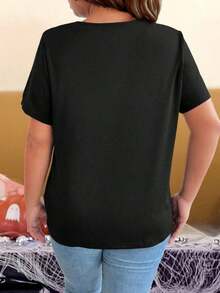 Camiseta de Verano para Mujer, Estilo Casual, con Estampado Gráfico, Manga Corta, Camiseta Gráfica para Moda de Verano - Negro - Ver 2