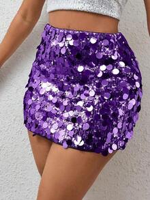 Minifalda ajustada con lentejuelas para ropa de fiesta de vacaciones - Morado - Ver 9