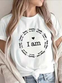A Modern And Minimalist Women's Short-Sleeved T-Shirt With A Positive Affirmation Design, Ideal For Everyday Wear, The Gym, Or Casual Outings. Lightweight And Perfect For The Home Office Or Outdoor Activities, Ideal For Everyday Life. - 白色 - 查看 1