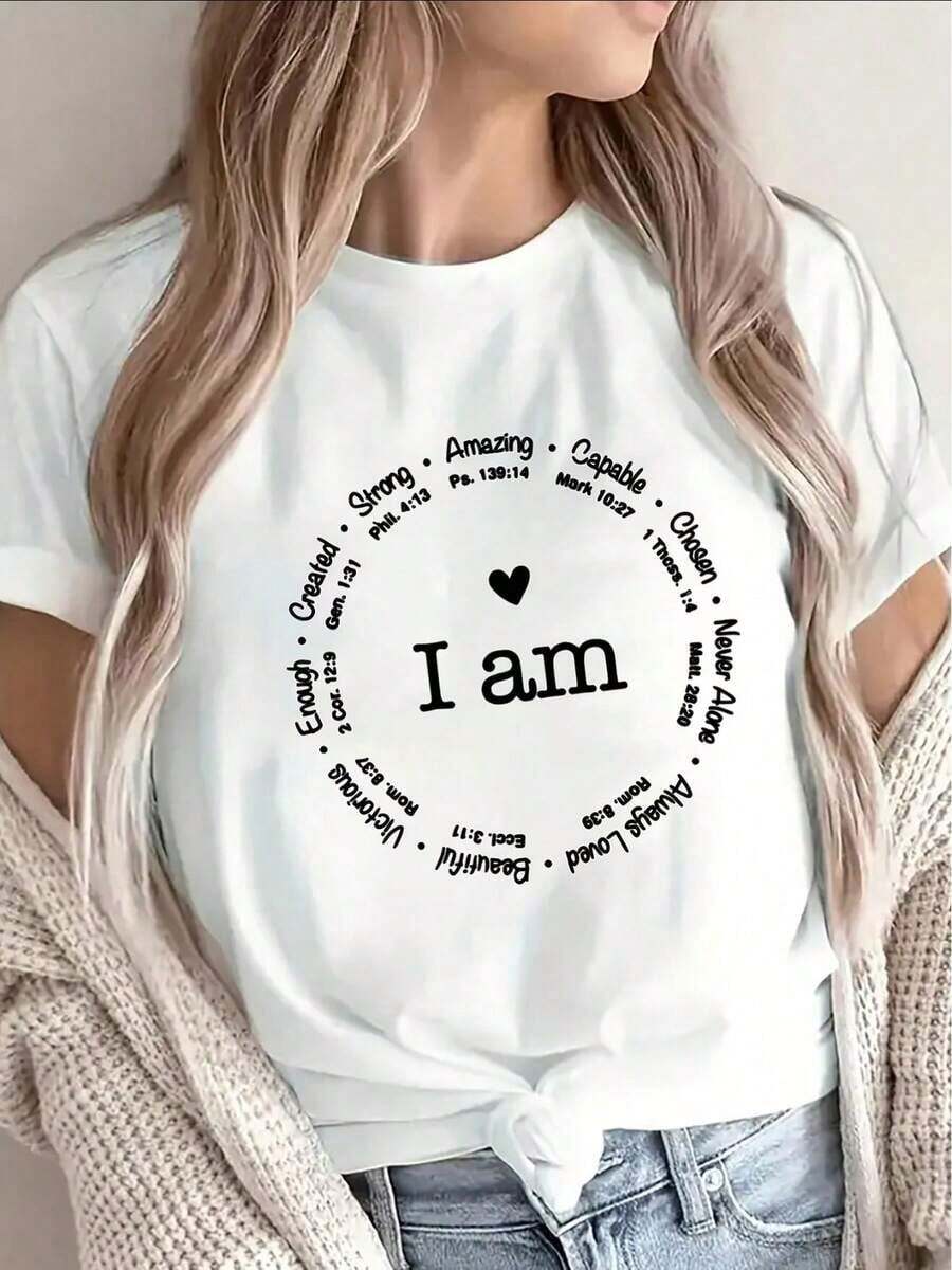 A Modern And Minimalist Women's Short-Sleeved T-Shirt With A Positive Affirmation Design, Ideal For Everyday Wear, The Gym, Or Casual Outings. Lightweight And Perfect For The Home Office Or Outdoor Activities, Ideal For Everyday Life. - 白色 - 查看 1