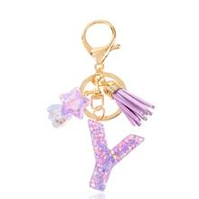 1 Pc Cute Purple Glitter Letter Keychain, Initial Resin Keyring With Tassel & Star Charm, Fashion Aesthetic Purse & Car Key Accessory - Purple - View 33