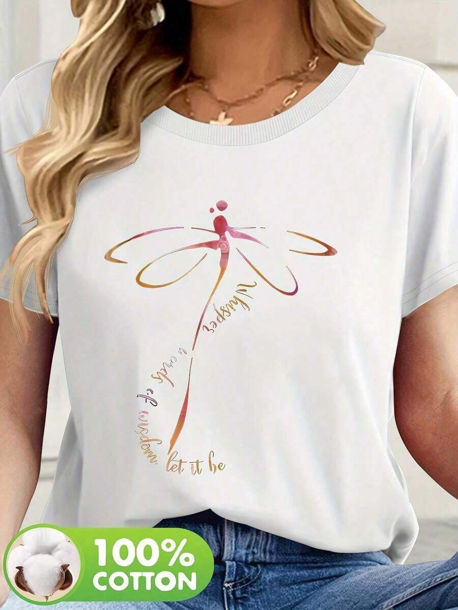 Camiseta suave 100% algodón, estampada, casual, de cuello redondo y manga corta, nueva para mujer, transpirable, versátil, fresca. - Camiseta unisex de manga corta y cuello redondo de algodón 100% puro, estilo vintage urbano. - Blanco - Ver 1