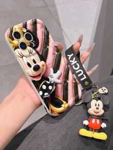 Disney Minnie Mouse Phone Case With Minnie Charm And Lanyard - Cute Minnie Protective Case With Glitter Gold Bow And Striped Background Design, Equipped With Delicate Minnie Decorative Lanyard And Beaded Bracelet For Easy Carrying, Compatible With IPhone 17, 16, 15, 14, 13, 12, 11 Pro Series, Ideal For Birthdays, Holidays, Anniversaries, Graduation Gifts, Or Any Special Occasion To Surprise Family, Friends, Classmates, And Loved Ones. - 白色 - 查看 6