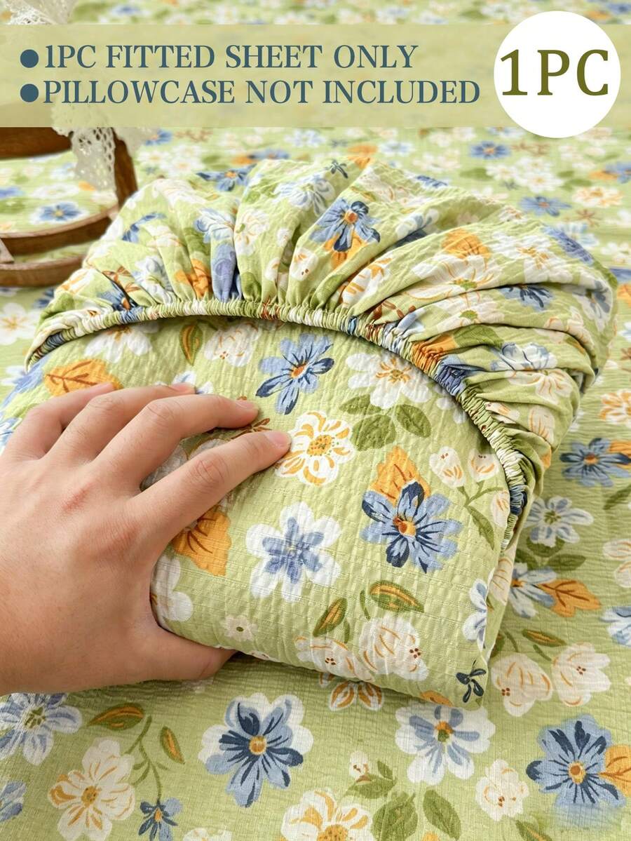 1件装云朵般柔软的褶皱纱布床笠,床垫保护套,床罩,床单,舒适家纺,透气防起球床垫套,家居装饰,适用于所有床型 - 单人床、双人床、大号床、特大号床,四季皆宜,防尘床罩,可机洗 - 青檸色 - 查看 1