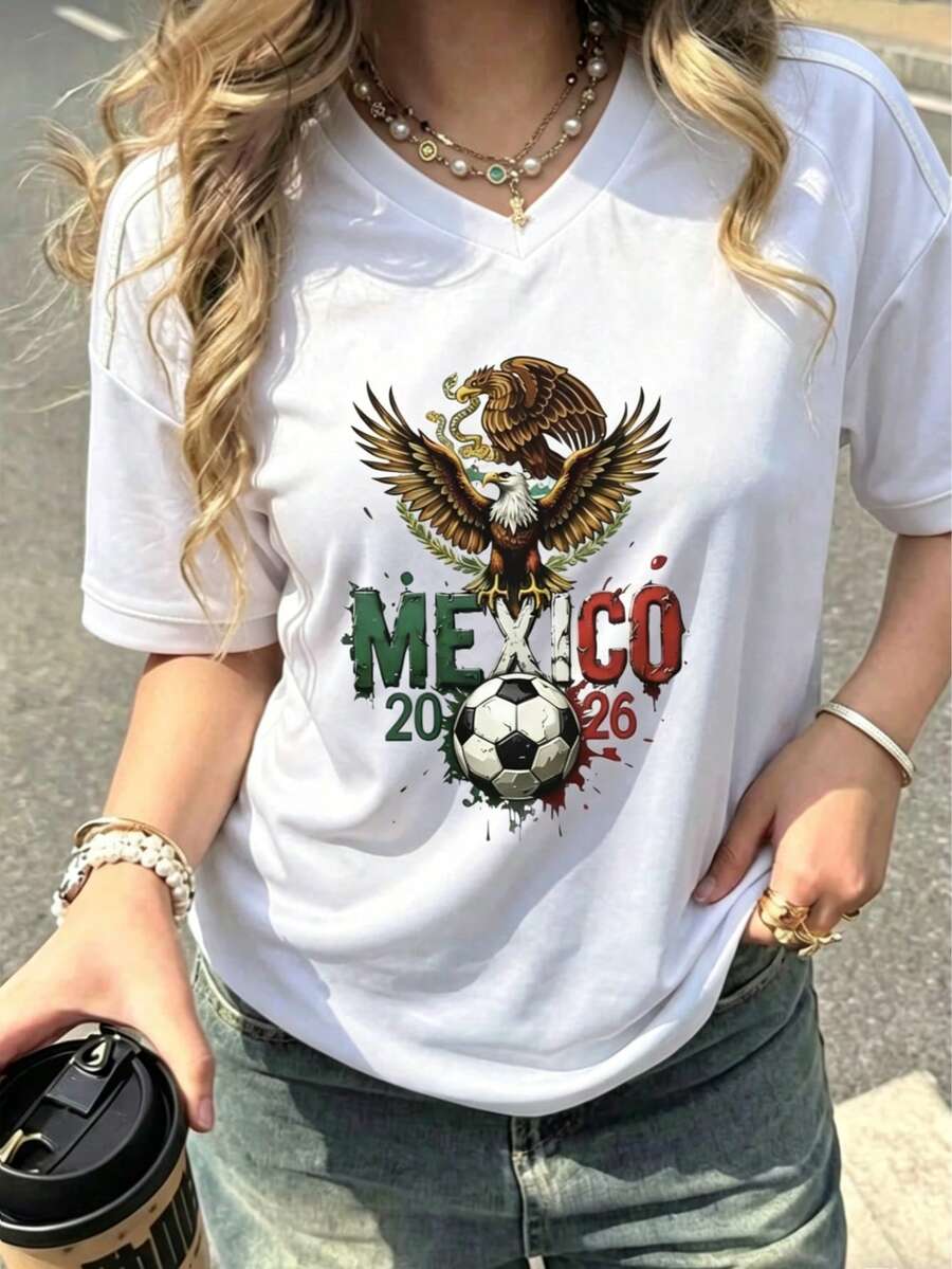Jersey de Fútbol para Mujer México 2026 con Águila - Estilo Deportivo Oversize Verde - Blanco - Ver 1