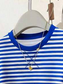 Camiseta gráfica casual a rayas para mujer, con cintura fruncida ajustada, versátil para el verano, de vuelta al colegio, uso diario, fiesta, cita, con un diseño que capta mucha atención - Multicolor 6 - Ver 3