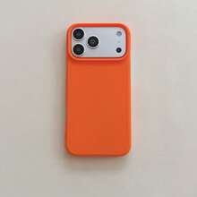 Matte Solid Color Phone Case, Large Camera Window Shockproof Protective Cover, Minimalist Dopamine Style Slim Fit Case, Compatible With IPhone 16/15/14/13 Pro Max , Anti-Fall Anti-Scratch Phone Accessory - Orange - View 2