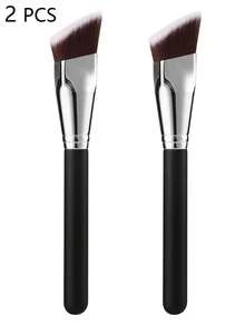 Professional Wide-Angle Foundation Brush Rectangular Bristles Suitable For All Skin Types, Fragrance-Free Synthetic Fiber Makeup Tool With Wide Brush & Palm For Contouring, Blending, Powder/ Foundation Application - Ideal For Skin - Black - View 10