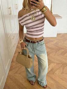 Top corto asimétrico fruncido para mujer - Multicolor 2 - Ver 4