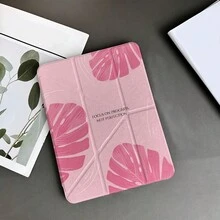 1个粉色龟背竹叶印花透明背板平板电脑保护套，带笔槽和多角度支架，兼容iPad 10.9/10.2/Air第五代/Pro 11/10代/9.7/Air 2/7/8代/Air 4/5/Air 13/11(M3 2025)/11(A16 2025)，兼容OPPO平板电脑，兼容华为MatePad，兼容荣耀平板电脑 - 彩色 - 查看 10