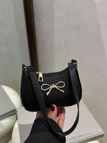 1pc Solid Color PU Leather Bow Shoulder Bag, Mini Handbag, Lightweight Zipper Underarm Bag - Suitable For Girls, Teens, Students, Great For Daily, Outing, Shopping - Multicolor - View 13